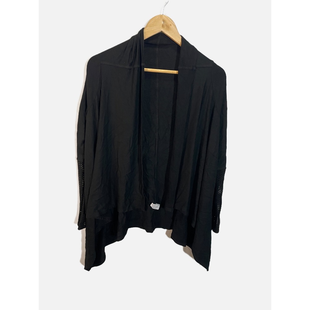 NUX Cardigan Women Small Black Mesh Sleeve Open Front Draped Athleisure Yoga